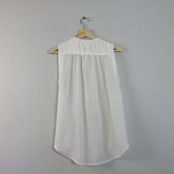 Club Monaco Silk Sheer Blouse Women S White Sleeveless Henley Boho Summer 104 - Picture 2 of 12